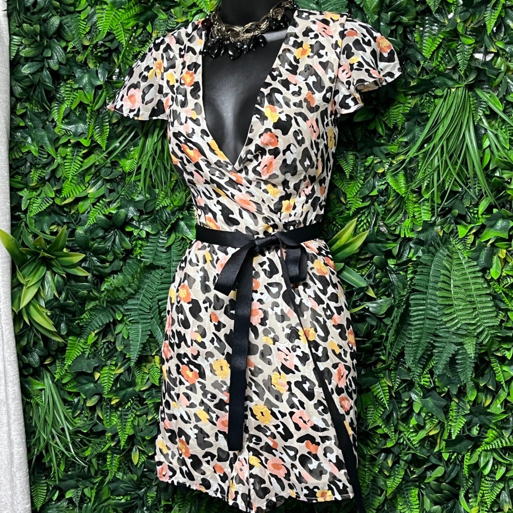 Hutch Romper Shorts Size 8 Tan Leopard‎ Print Jumpsuit Short Sleeve Belted 3288 - Picture 6 of 9